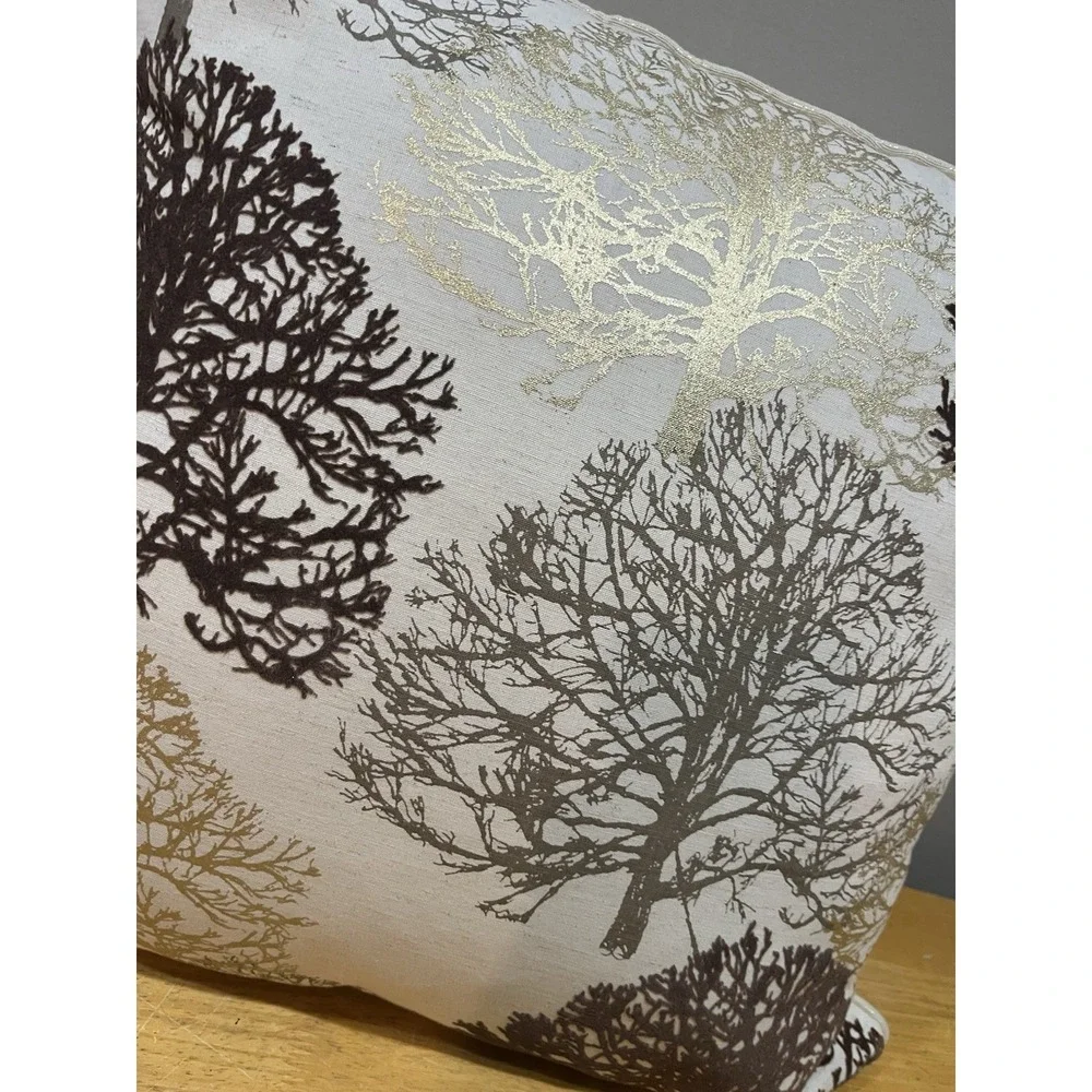 Vtg‎ Pier 1 Flocked Gilded Foil Trees Throw Pillow 19x19